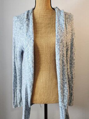Christopher & Banks Blue Marled Hooded Open Front Cardigan L